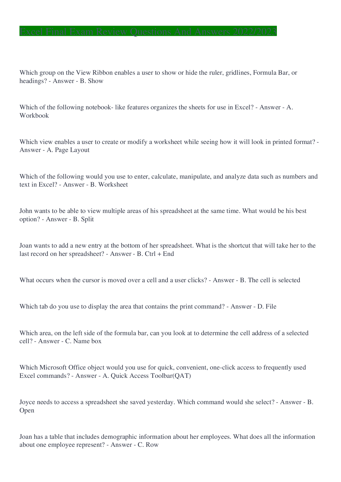 2023 Current Events Review Sheet Answers